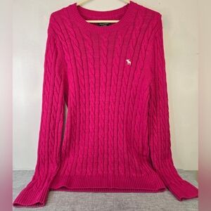 Abercrombie & Fitch Women's Crew Neck‎ Cable Knit Sweater, Pink Size M, Cotton